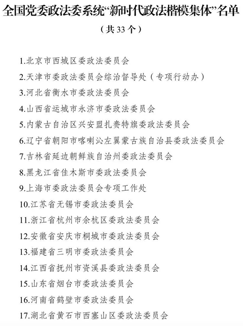 玉溪中央政法委、人社部印发《关于表彰全国党委政法委系统“新时代政法楷模集体”和“新时代政法楷模个人”的决定》